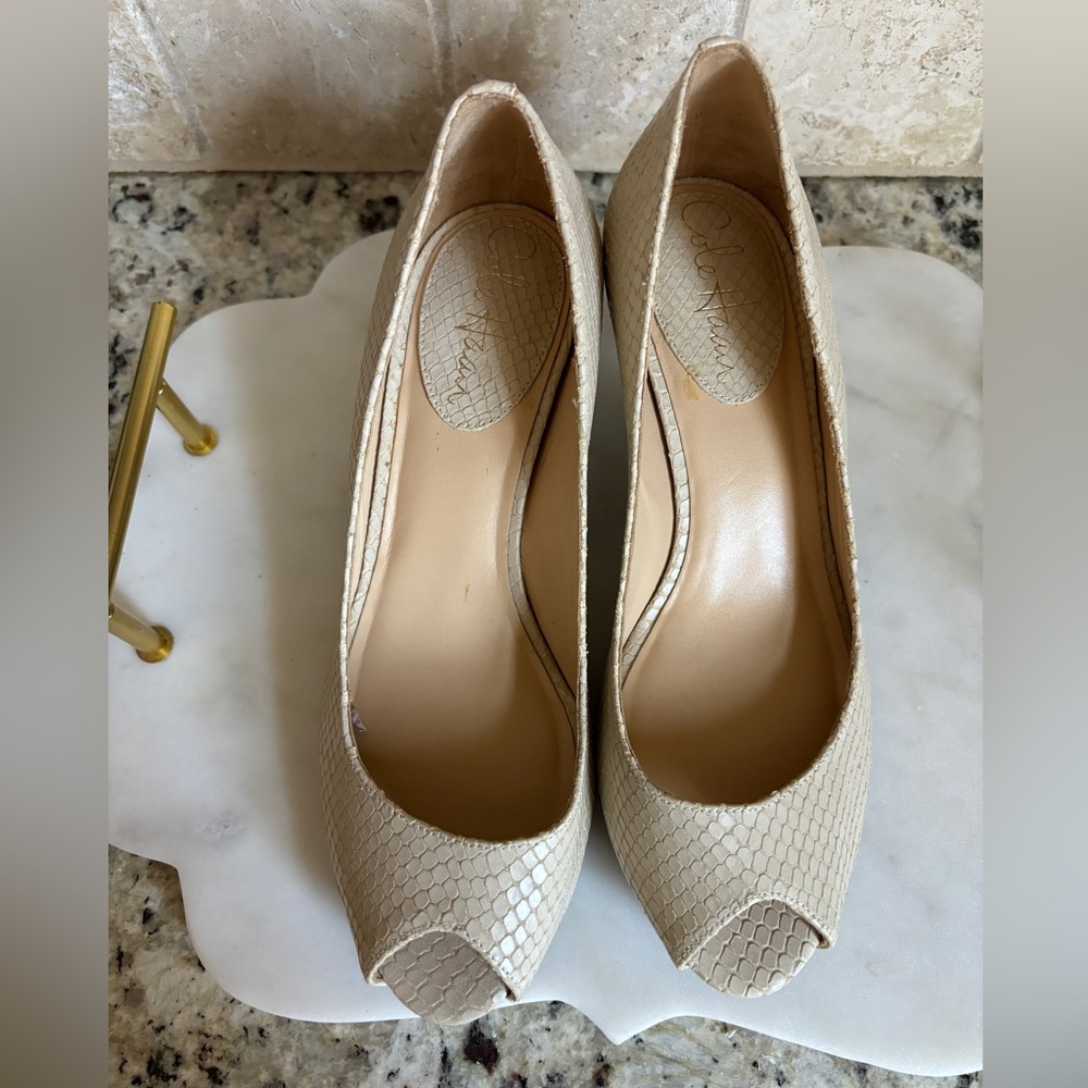 Cole Haan Snakeskin Open Toe Nike Air Cream Kitten Heels 6 - Picture 7 of 15